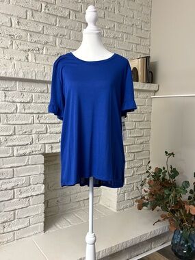 Tribal-NWT-Cobalt Blue Short Sleeve Ruffle Tee Size XL